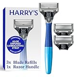 Harry's Original Shaving Kit for Men - Razor Handle and 3 Razor Blade Refill Cartridges - German Engineered - Ocean Blue
