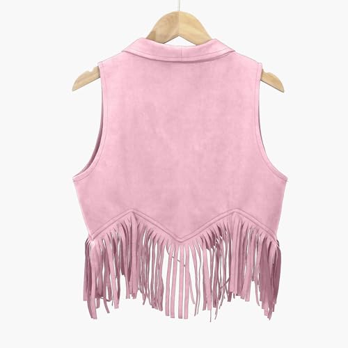 Girls Crop Vest Faux Suede Fringe Sleeveless Boho Jacket Western Cowgirl Cardigan 70s Hippie Tassels Kids Summer2