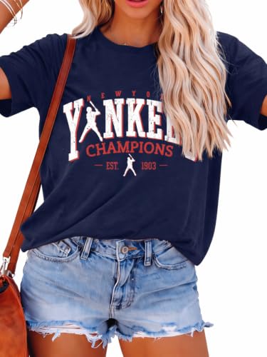 Baseball Shirts Women Game Day Mom T Shirt Funny Baseball Fan Graphic Tee Casual Short Sleeve Tops Navy
