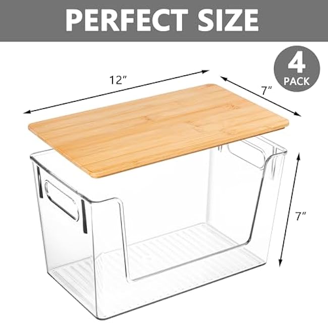 Tiawudi Pantry Organizers Storage, 4 Set Stackable Kitchen Counter Organizers for Onion, Potato, Garlic, Fruit, Produce & Vegetable, Plastic Storage Bins with Lid