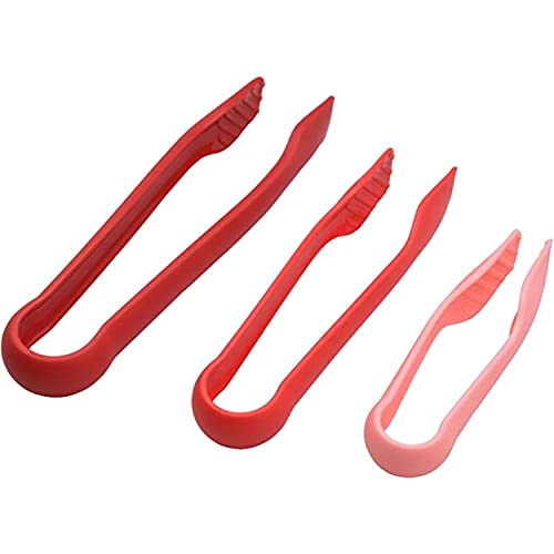 Image of 3 Piece Multifunctional Plastic Food Tongs Kitchen Bread Non-Slip Cooking Clip Clamp BBQ Salad Tools Grill Utensils - 6 /8 /10 Inch (Red)