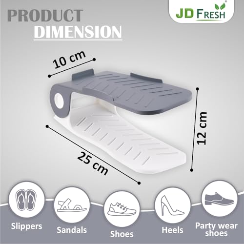 Image of JD FRESH 12 Piece Adjustable Shoe Slots Organizer /Space Saver Footwear Organizer /Double Layer Shoe Organiser for Home /Storage Rack for Shoes /Slippers /Sneakers /Sandals /Heels - (Grey)