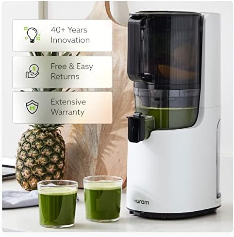 Hurom H-200 Easy Clean Electronic Juicer Machine (Black) - Self Feeding Slow Juicer w Big Mouth Hopper to Fit Whole Fruits & Vegetables - Healthy Living - Rinse Clean No Scrub BPA Free Easy Assembly