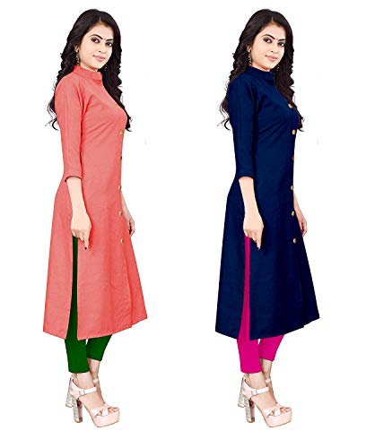 Image of NATEK Women's Cotton Straight Plain Kurtis Combo Pack of 2