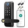 Keyless Entry Fingerprint Smart Door Lock with Handle,Digital Electronic Lock with Touchscreen Keypad,Electric Door Knob for Exterior Interior Entry/Bedroom Front Doors,Built-in WiFi
