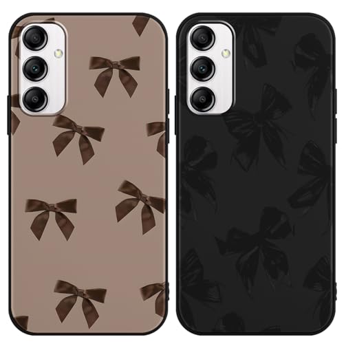 Omyzo [2 Piezas Funda para Samsung Galaxy A14 5G 6,6',Carcasa con Cartoon Kawaii Aesthetic Lazo Marrón,Cinta,Lazo Negro Bow Ribbon Patrón Diseño Cover,TPU Bumper Protección Case,Funny