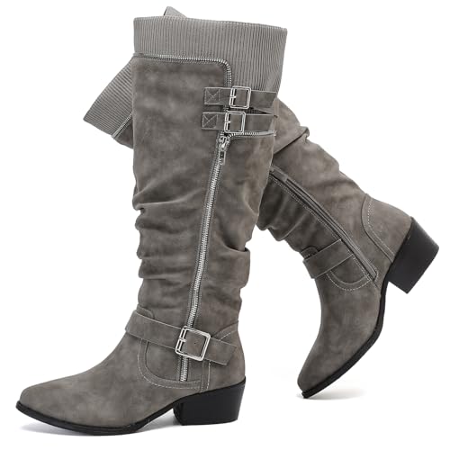 Luoika Women's Extra Wide Calf Knee High Boots, Wide Width Plus Size Knee-High Boots Low Stacked Heel Winter Fall Tall Boots.