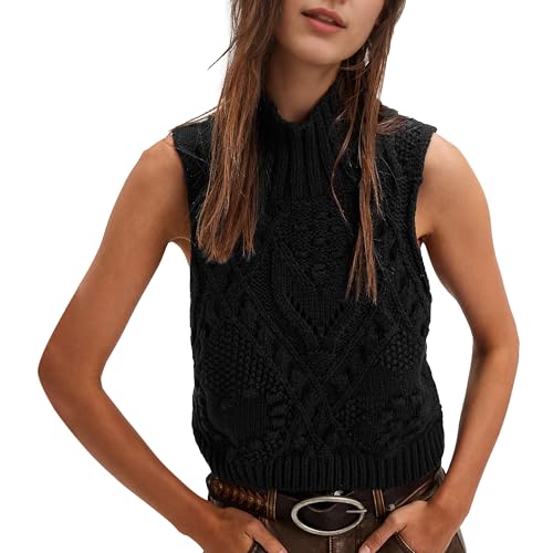 Hixiaohe Turtleneck Crochet Sweater Vest Fall Fashion Knit