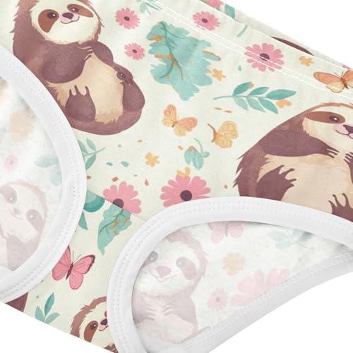 Wusikd Cute Sloth Butterflies Girls' Underwear Cotton Flowers Girls Briefs Soft Toddler Underwear 2T4