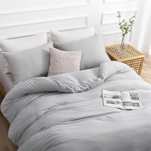 SASTTIE Duvet Cover Twin, 2-Piece Prewashed Ultra Soft Twin XL Bedding Set - Features Zipper Closure and Corner Ties, Includes 1 Duvet Cover 68x90 Inch & 1 Pillowcase, No Comforter, Light Grey by Sasttie - Image 3