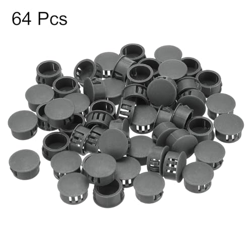 Image of MECCANIXITY 64PCS 20mm(13 /16 inch) Dark Grey Plastic Hole Plugs, Flush Type Panel Hole Plugs Insert End Caps for Locking Hole Tubes Furniture Cabinet