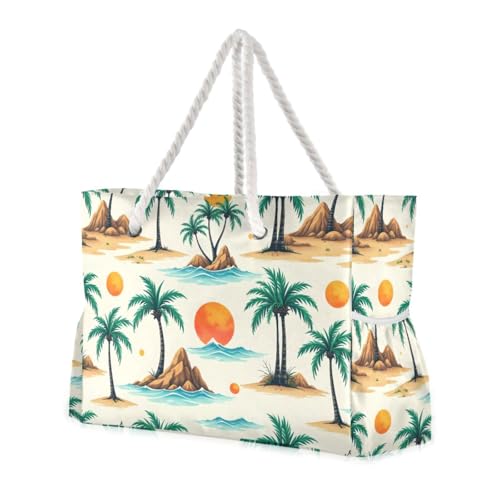 susiyo Palm Trees and Suns Beach Bags for Women Large Travel Tote Bag Waterproof Sandproof Lightweight Swim Pool Bag for Family Outdoor
