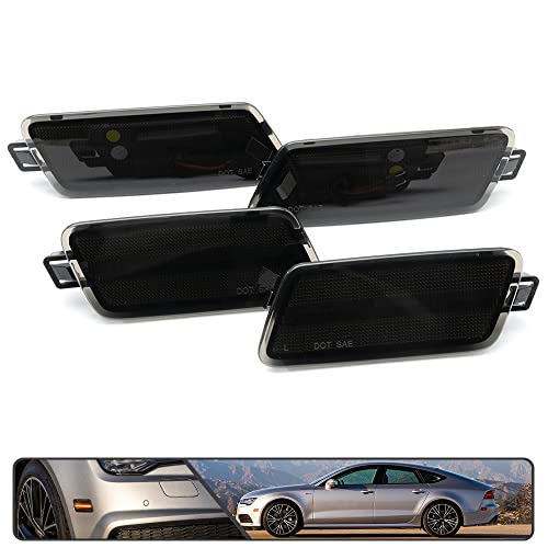 4Pcs Full Led Amber/Red Front/Rear Side Marker Lights For Audi A7 Quattro S7 Rs7 Tdi Quattro Type 4G8 2012-2018 Smoked Lens Bumper Turn Signal Light Replace Oem Side Marker Lamp #TOP4