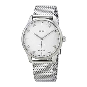 Gucci G-Timeless Automatic Silver Guilloche Dial Ladies Watch YA126330