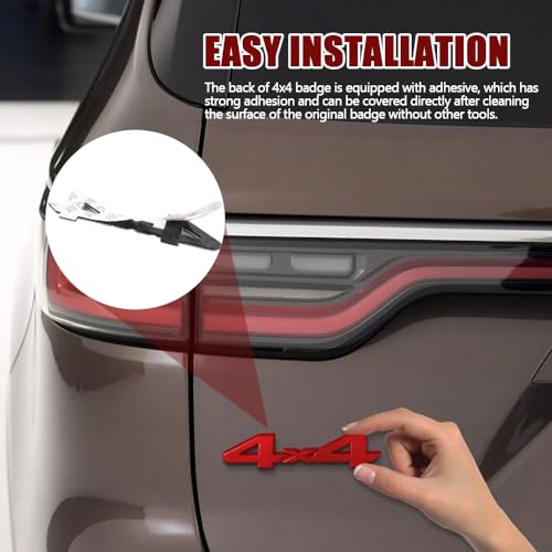 Image of 4x4 Emblem Sticker, 3D Chrome Badge Decal Sticker, 4 x 4 Emblem Nameplate Decal, 3D Metal Badge Decal for Auto Fender Bumper Front Hood Trunk, Car Exterior Accessories Universal for Most Cars (Red)