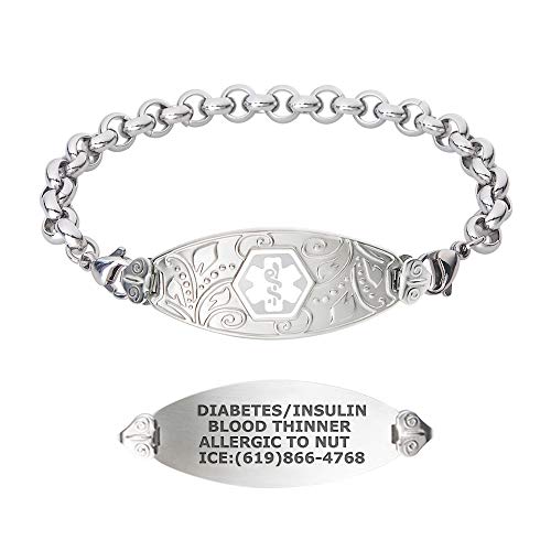 Divoti Custom Engraved Medical Alert Bracelets for Women, Stainless Steel Medical Bracelet, Medical