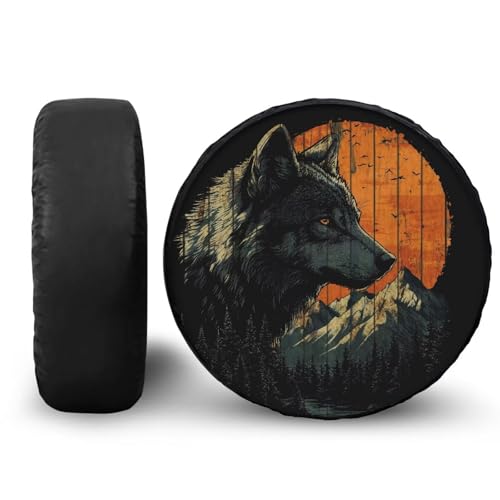 Image of Pensura Spare Tire Cover, Waterproof and Dust-Proof 14 15 16 17 18 19 Inch Full Moon Wolf Tire Covers for RV Trailer Campers Camper Tires Cover Protectors