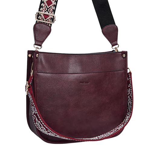Image of HKCLUF Vegan Leather Crossbody Bags Purse for Women Trendy Tassel Hobo Handbag Women With 2PCS Adjustable Guitar Strap | Vegan Leather