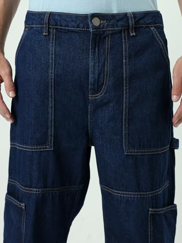 Image of Bewakoof Men Mid Rise Denim Solid Straight Fit Jeans|Straight Fit Jeans - Regular Fit | Classic Denim Pants | Everyday Casual