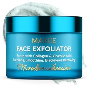 MAREE Face Exfoliator – Microdermabrasion Facial Scrub & Exfoliating Face Wash for Women – Collagen & Glycolic Acid – Gentle Scrub and Exfoliant – Men Exfoliating Scrubber – Exfoliante Facial Cleanser