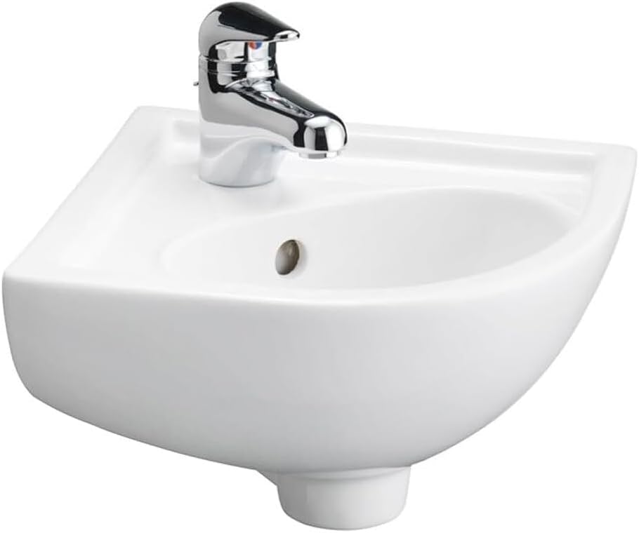 HomeStock Coastal Cottage Corner Basin with Pre-Drilled with 1 Faucet Hole, 17 3/8 X 14 3/8 Inch, Depth 4 7/8 Inch