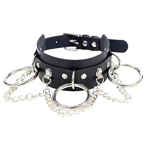 Kiwochy Breit Lederhalsband Halskette Damen Leder Choker mit Leine Ketten O Ring Metall Ring Halsband Lederhalsband Gotik Punk Lederhalsband Choker Spike Niete Kragen Halsketten Männer