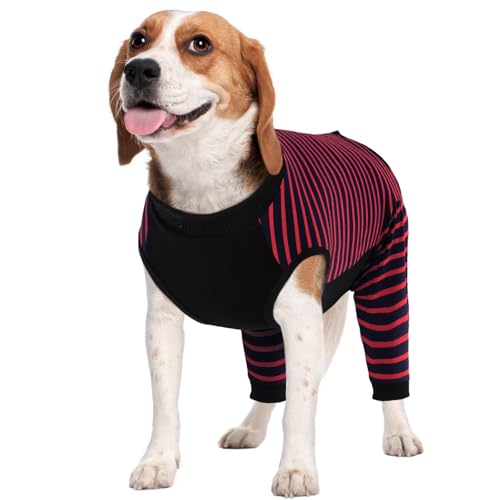 Image of Kuoser Dog Recovery Suit with Anti Licking Rear Leg Sleeve, Red M | Abdominal Dog Surgical Suit with Pants Cover Protect Wounds, Dogs Elbow Protector Soft Pet Surgery Onesie Cone Alternative