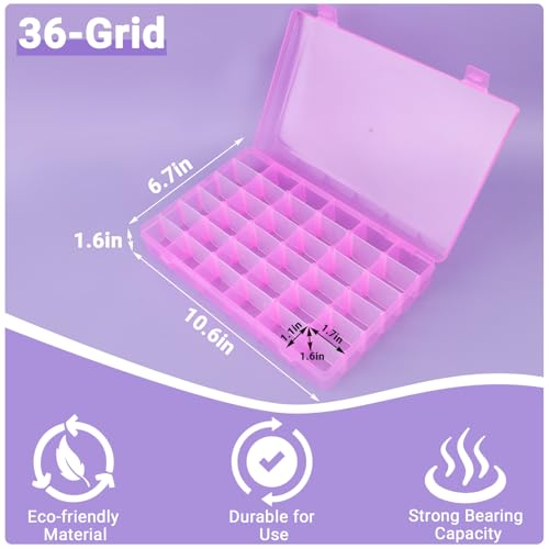 Image of False Nail Container, 36-Gird Plastic Nail Art Organizers Storage Box with Adjustable Dividers, False Jewelry Diamonds Charms Nail 3D Decorations Manicure Accessory Holder Case, 2 Packs