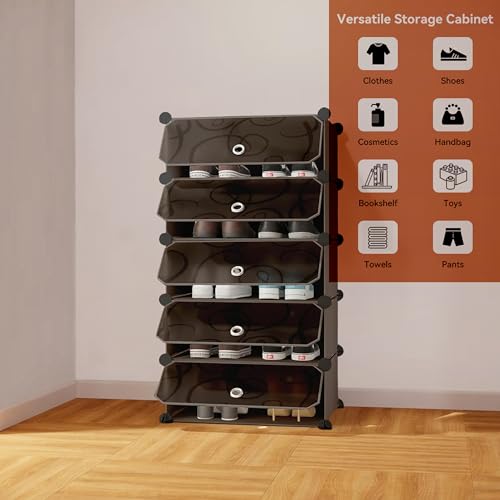 Image of Zemic π ππ‘ππ₯π Shoe Rack Plastic & ππ₯ππ¬ππ’π ππ‘π¨π ππππ€ ππ¨π« ππ¨π¦π Storage Plastic Organizer with Door for Entryway, Chappal Slipper Sandals StandγBlack, 5-Shelf-5-Doorγ
