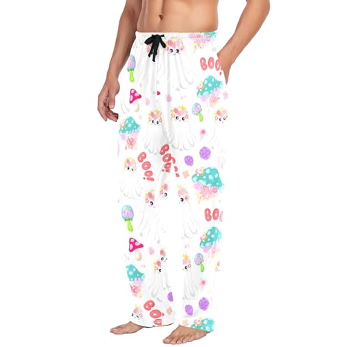 Spirits with Flower Pattern Men's Cotton Pajama Pants with Pockets and Drawstring Comfortable and Stylish,S4