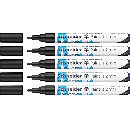 Stylos acryliques Schneider Paint-It 120101 feutre noir pointe ogive 2mm bois pierre