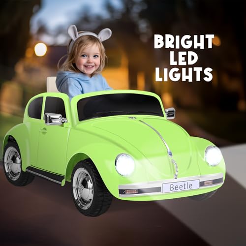 XCAR 12V Electric Car for Toddlers, Ride on Car with Remote Control, LED Light, 3 Speeds, Music, Ages 3-5 Years Old, Green