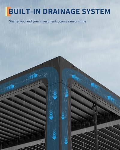 Image of 10X12 FT Louvered Pergola with Adjustable Roof, Integrated Drainage System, Easy Installation, Outdoor Pergola for Backyard, Garden, Poolside, Hardtop Gazebo