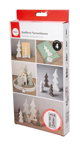 Rayher Silikon Gießform Tannenbäume, 4 Einzelmotive, Formgröße 14,5 x 26 x 2 cm, Dekoration Weihnachten, Ausgießen mit Kreativ-Beton, Schmuck-Beton, Raysin-Gießpulver, Wachs, 36191000