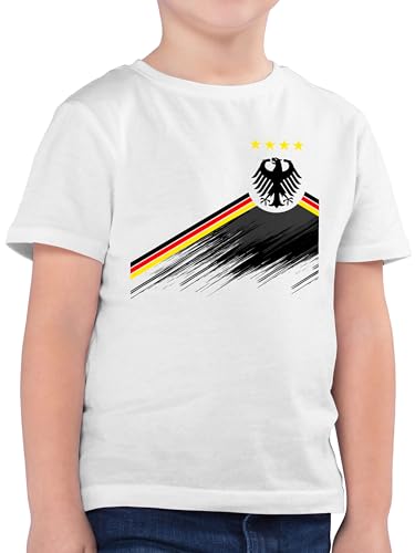 Kinder T-Shirt Jungen - Fußball EM WM - Adler Trikot mit Deutschland Flagge | Nationalmannschaft Germany 4 Sterne - 128 (7/8 Jahre) - Weiß - Fussball-wm Shirt Tshirt Fussball em- Fanartikel