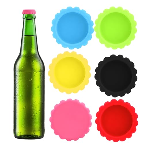 Reusable Silicone Rubber Bottle Caps - 6 Colors Beer Caps Leakproof Seal Caps for Home Brewing, Beer, Wine, Soda Bottles | Durable Rubber Kitchen Accessories (6 Color Set)