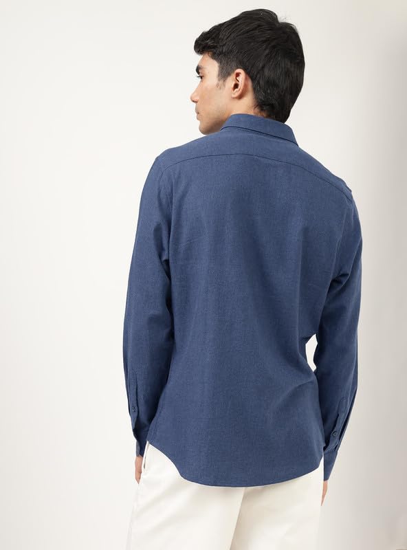 Image of Andamen Men Premium Button-Down Collar Solid Cotton Casual Shirt Navy