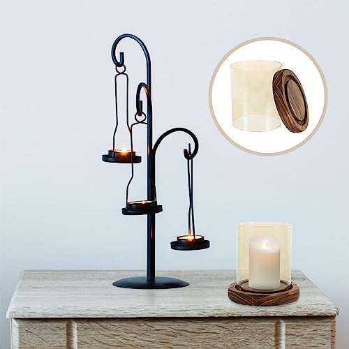 Homsfou Dining Table Decor Glass Candle Holder With Wood Base Hurricane Candleholder Chimney Tube Glass Open Ended Candle Stand For Wedding Table Home Decor Party Holiday Desktop Decor thumb #1