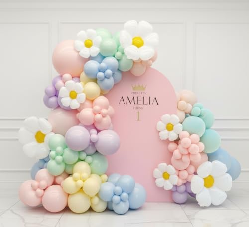 Image of Daisy Pastel Balloon Garland Kit 171Pcs Pastel Macaron Balloon Arch Kit with Daisy Flower Balloons for Birthday Baby Shower Boho Mothers Day Spring Daisy Floral Theme Party Decorations