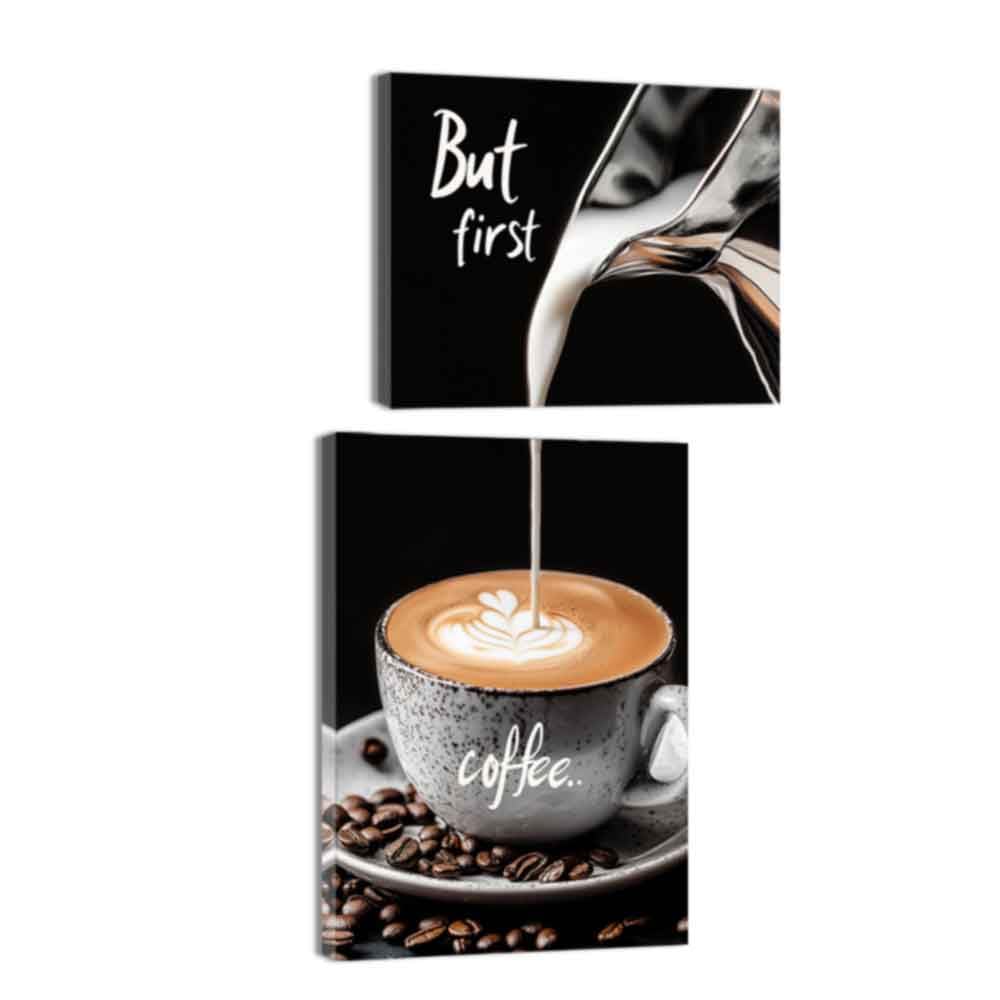 ZQQART Set of 2 Coffee Canvas Wall Art Coffee Bar Sign Picture Prints Food Paintings Kitchen Dining Room Cafe Decor Framed(White,14x11inch 14x20inch)