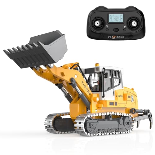 KidsFaves Pro-Grade Remote Control Bulldozer for Adult Metal Micro-Scale RC Construction Model with Leadscrew Loader System, Dual Battery Includes Portable Carry Case