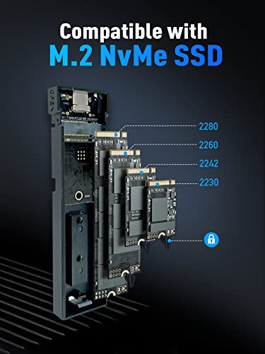 VCOM Carcasa SSD M.2 NVMe, adaptador NVMe a USB de 10 Gbps con USB 3.2 Gen2, instalación sin herramientas, Trim, M-Key (llave B + M) y tamaño en SSD 2230/2242/2260/2280 (no para M.2 SATA)