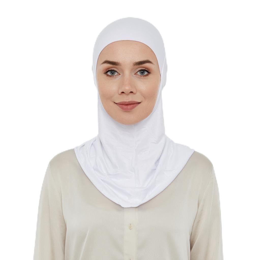 ihvan online, Hijab Undercap, Full Neck Coverage Under Scarf Hijabs, Head Coverings for Women, Muslim Stretchy Turban, White