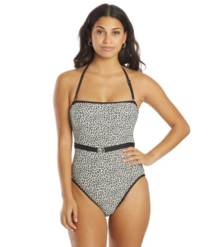 Michael Kors Damen Mini Leopard Gürtel Bandeau Einteiler, Schwarz, 44