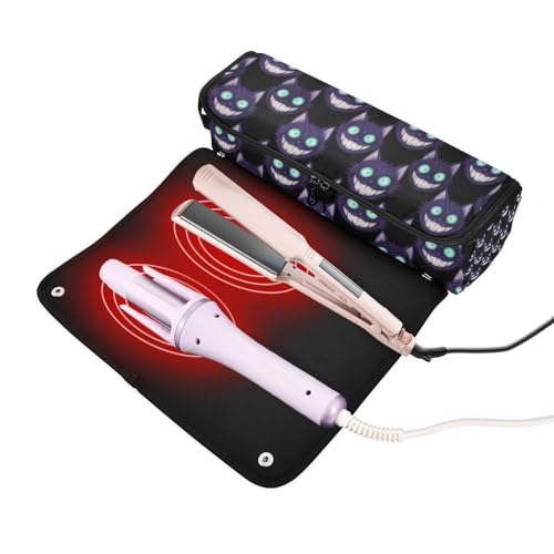 Bolsa de viaje para herramientas de cabello con estera para plancha Portátil para rizador, plancha y secador de pelo, diseño gato negro neón miniatura 2