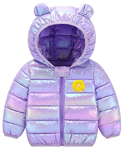 Ommda Bebé Chaqueta Invierno Niños Niñas Abrigo con Oreja Capucha Ligero Trajes Chaqueta Acolchada Outwear 12-18 Meses Púrpura