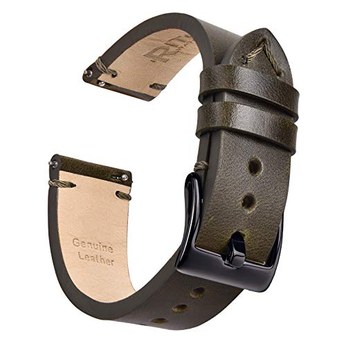 Ritche 22mm Leather Watch Band, Quick Release Leather Watch Strap Compatible with Fossil Gen 5 Carlyle/Timex Expedition Rugged Metal Watch 45mm - Olive Green Leather Watch Bands for Men Women