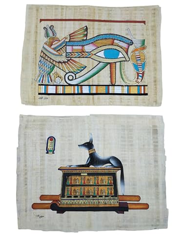 Papyrus égyptien fait main Horus et Anubis - Idée cadeau originale art égyptien 33x43