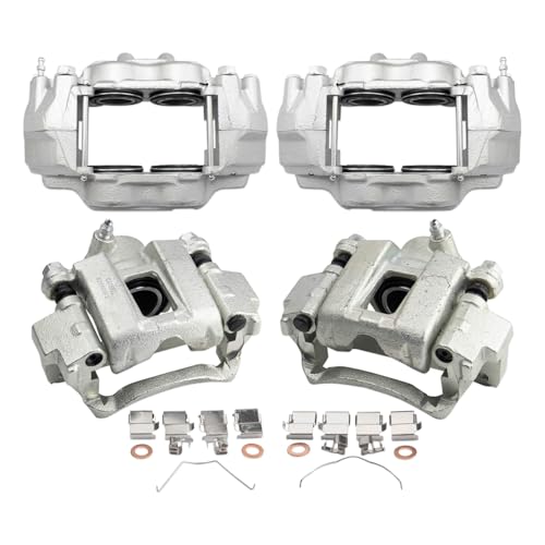 Image of TRQ Front and Rear Brake Caliper Set Zinc Coated Brackets Hardware Compatible with 2003-2007 Toyota Sequoia