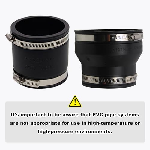 RULLINE 4\" to 3\" Black PVC Reducer Coupler & 3\" to 3\" Black PVC Coupler with 4pcs Clamps RV Plumbing Fittings PVC Pipe Coupler Adapter RV Sewer Connection